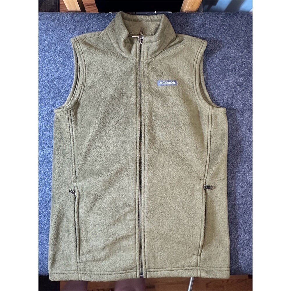 Columbia Boys Fleece Vest Green Full Zip Stand Collar Size 16 Youth